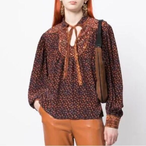 New Ulla Johnson Aninda Printed Silk Blouse Size 8 - Picture 1 of 15